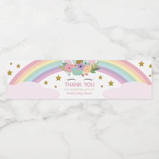 Rainbow Unicorn Baby Shower Gevor Wasserflaschenetikett (Einzelnes Label)