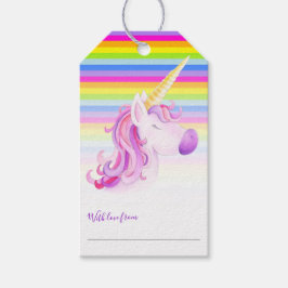 Rainbow unicorn Babydusche mit Geschenkartikeln Geschenkanhänger