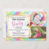 Rainbow unicorn ballerina 2 Foto Mädchen Geburtsta Einladung (Vorderseite)