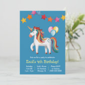 Rainbow Unicorn, Balloons & Banner Birthday Party Einladung (Stehend Vorderseite)