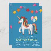 Rainbow Unicorn, Balloons & Banner Birthday Party Einladung (Vorne/Hinten)