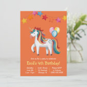 Rainbow Unicorn, Balloons & Banner Birthday Party Einladung (Stehend Vorderseite)