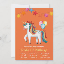 Rainbow Unicorn, Balloons & Banner Birthday Party Einladung