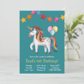 Rainbow Unicorn, Balloons & Banner Birthday Party Einladung (Stehend Vorderseite)