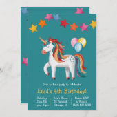 Rainbow Unicorn, Balloons & Banner Birthday Party Einladung (Vorne/Hinten)
