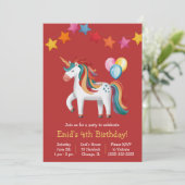 Rainbow Unicorn, Balloons & Banner Birthday Party Einladung (Stehend Vorderseite)