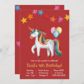 Rainbow Unicorn, Balloons & Banner Birthday Party Einladung (Vorne/Hinten)