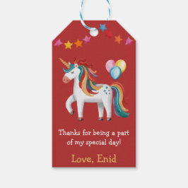 Rainbow Unicorn, Balloons & Banner Birthday Party Geschenkanhänger