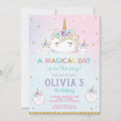 Rainbow Unicorn Birthday Cake Einladung Cupcake (Vorderseite)