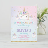 Rainbow Unicorn Birthday Cake Einladung Cupcake (Stehend Vorderseite)