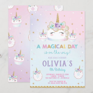 Rainbow Unicorn Birthday Cake Einladung Cupcake