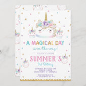 Rainbow Unicorn Birthday Cake Einladung Cupcake (Vorne/Hinten)