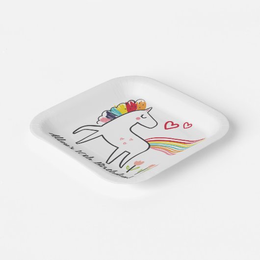 Rainbow Unicorn Birthday Custom Name Stickers Pappteller (Gewinkelt)