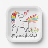 Rainbow Unicorn Birthday Custom Name Stickers Pappteller (Vorderseite)