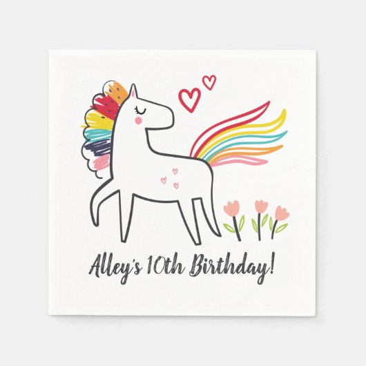 Rainbow Unicorn Birthday Custom Name Stickers Serviette (Vorderseite)