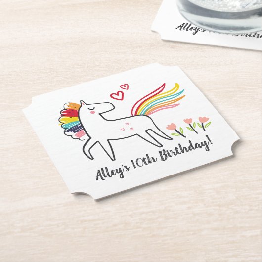 Rainbow Unicorn Birthday Custom Name Untersetzer (angewinkelt)