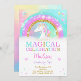 Rainbow Unicorn Birthday Einladung