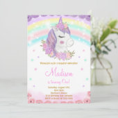 Rainbow Unicorn Birthday Einladung (Stehend Vorderseite)