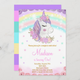 Rainbow Unicorn Birthday Einladung