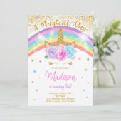Rainbow Unicorn Birthday Einladung (Stehend Vorderseite)