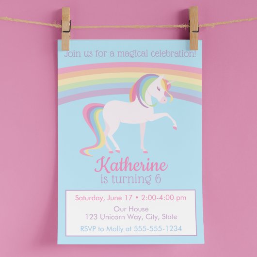 Rainbow Unicorn Birthday Einladung
