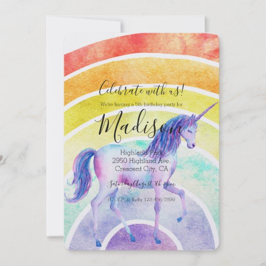 Rainbow Unicorn Birthday Einladung (Vorderseite)