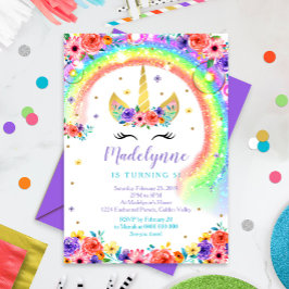 Rainbow Unicorn Birthday Einladung Black Lashes