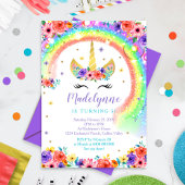 Rainbow Unicorn Birthday Einladung Black Lashes