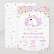 Rainbow Unicorn Birthday Einladung Hübsche Blüte