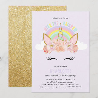 Rainbow Unicorn Birthday Einladung Pink Gold