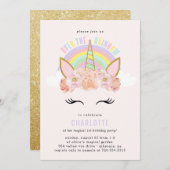 Rainbow Unicorn Birthday Einladung Pink Gold (Vorne/Hinten)