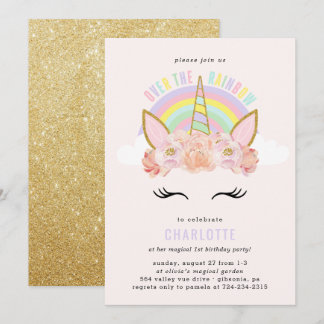 Rainbow Unicorn Birthday Einladung Pink Gold