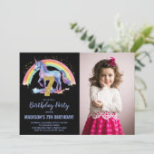 Rainbow Unicorn Birthday Einladungen Foto (Stehend Vorderseite)