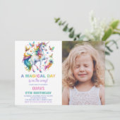 Rainbow Unicorn Birthday Einladungen Foto (Stehend Vorderseite)