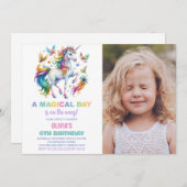 Rainbow Unicorn Birthday Einladungen Foto (Vorne/Hinten)