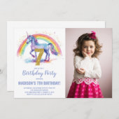 Rainbow Unicorn Birthday Einladungen Foto (Vorne/Hinten)