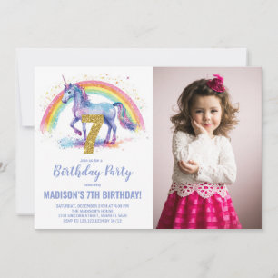 Rainbow Unicorn Birthday Einladungen Foto