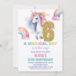 Rainbow Unicorn Birthday Einladungen Glitzer