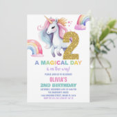 Rainbow Unicorn Birthday Einladungen Glitzer (Stehend Vorderseite)