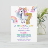 Rainbow Unicorn Birthday Einladungen Glitzer (Stehend Vorderseite)