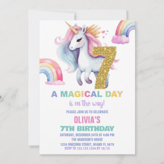 Rainbow Unicorn Birthday Einladungen Glitzer