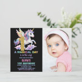 Rainbow Unicorn Birthday Einladungen zum Foto (Stehend Vorderseite)