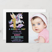 Rainbow Unicorn Birthday Einladungen zum Foto (Vorne/Hinten)