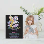 Rainbow Unicorn Birthday Einladungen zum Foto (Stehend Vorderseite)
