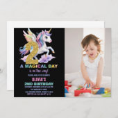 Rainbow Unicorn Birthday Einladungen zum Foto (Vorne/Hinten)