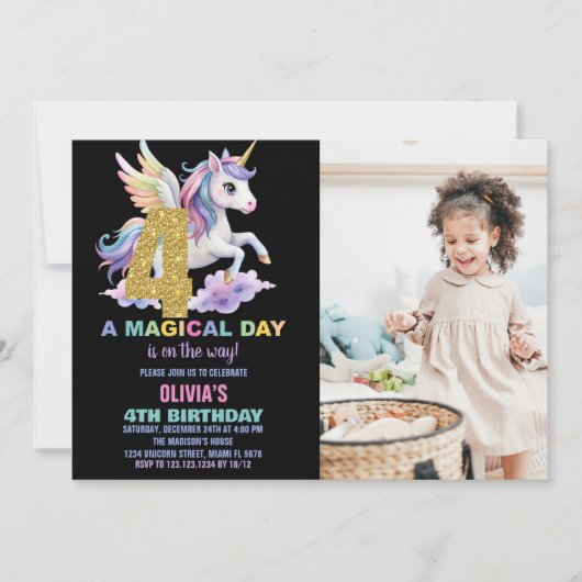 Rainbow Unicorn Birthday Einladungen zum Foto (Vorderseite)