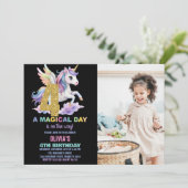 Rainbow Unicorn Birthday Einladungen zum Foto (Stehend Vorderseite)