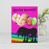 Rainbow Unicorn Birthday (Fotokarte) Einladung (Stehend Vorderseite)