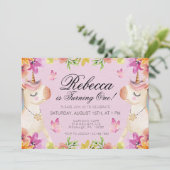 Rainbow Unicorn Birthday Girls Einladung (Stehend Vorderseite)