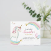 Rainbow Unicorn Birthday Girls Pastel Einladung (Stehend Vorderseite)